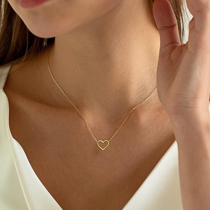 Luaa Cute Heart Necklace Tiny 14k Gold Heart Pendant Choker Necklaces Small Gold Love Open Heart Chain Necklace for Women Dainty Gold Necklace Gifts for Her - Image 7