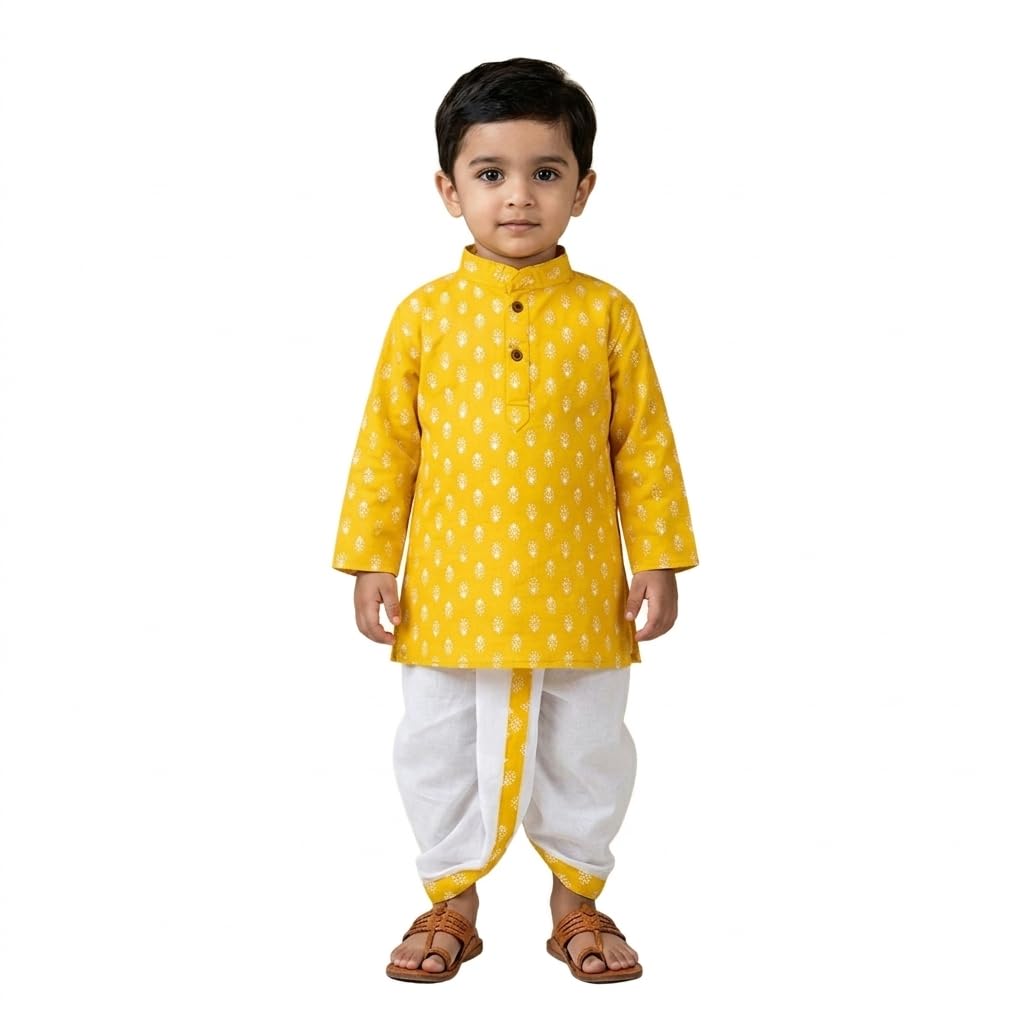 mustmom Baby Boy Kurta Dhoti Traditional Dress, Ethnic Wear for Rakhi, Janmashtami, Independence Day, Haldi, Annaprasan, 0 months to 4 Years