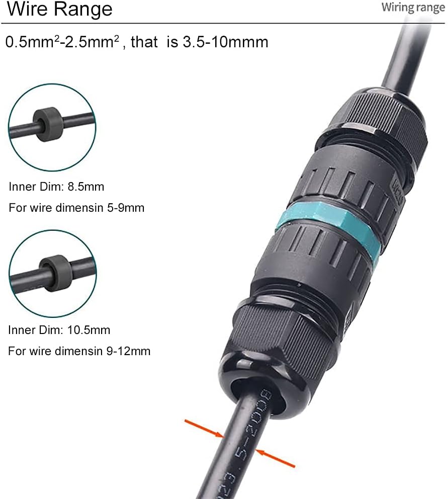 New Generation E-Simpo 2pcs IP68 Screw-Less Splice Lever-Nut Waterproof Quick Connector 450V16A for Wiring 2Way 3-Core Electrical Junction Wire Connector (2-Pack)