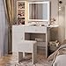 Haewon White Vanity Desk with Mirror and Lights, Makeup Vanity with Charging Station and 3 Lighting Modes, Dressing Table Set with Storage Cabinet, Drawers and Chair for Girls Bedroom