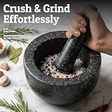 Priority Chef Heavy Duty Large 1.5 Cup Mortar and Pestle Set, 100% Natural Granite, 5.5 Inch Diameter Bowl, 6.2 Inch Pestle, Non-Slip Base, Stone Grinder for Guacamole Salsa Pesto Herbs Spices, Black