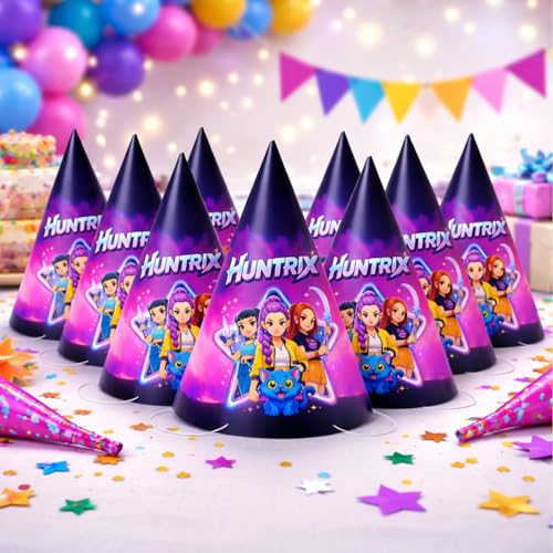 Image of Party Propz Kpop Huntrix Happy Birthday Caps Set of 10 Pc (8 Inch), Birthday Cap for Decoration,Huntrix Hat for Decor, Kpop Theme Birthday Cap, Birthday Decoration Items for Kids (Cardstock)