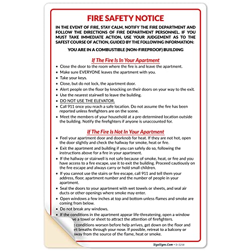 Fire Safety Notice Door Sticker, Emergency Preparedness, Non Fireproof Building,