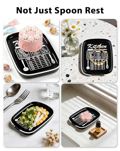 Image of Black Spoon Rest for Stove Top, Ceramic Spoon Holder for Kitchen Counter | Funny Large Cooking Utensil Rest, Conversion Chart Modern Farmhouse Kitchen Decor and Accessories for Cooking Lovers
