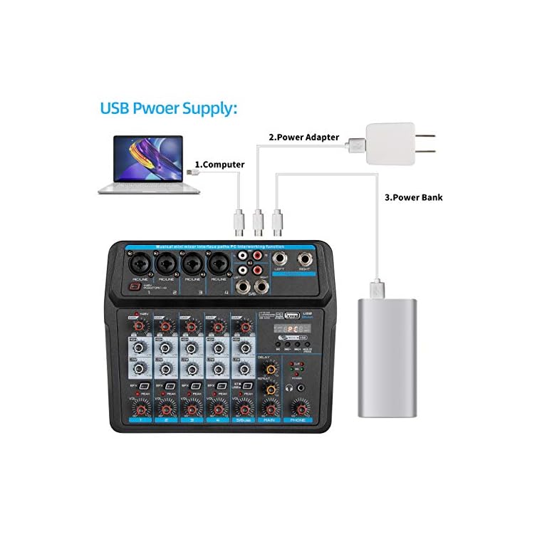 Depusheng U6 Audio Mixer 6-channel USB Audio Interface Mixer, DJ Sound ...