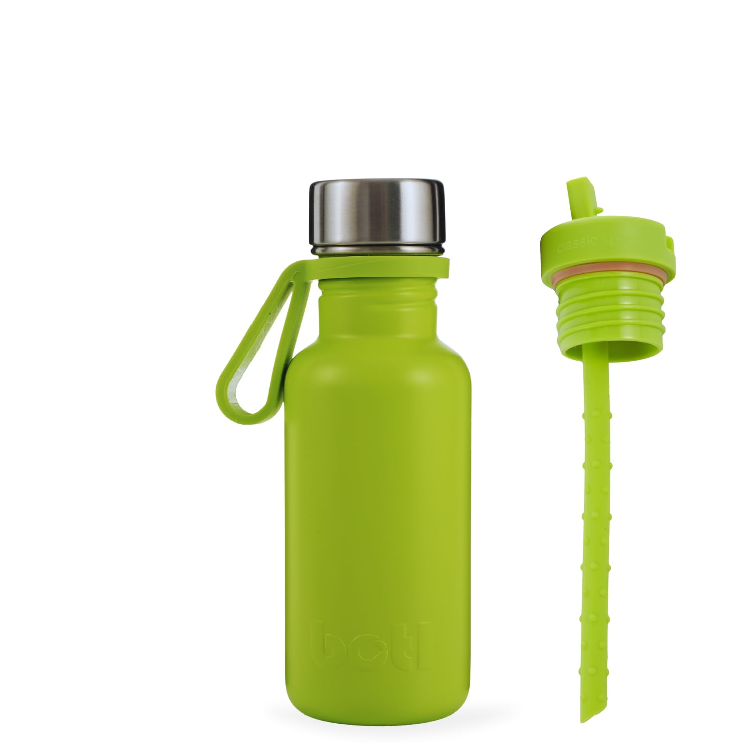 BOTL Tough Canteen Water Bottle with Matching Leakproof Straw Lid and bottle carrier plus spare steel screw cap, Stainless Steel Water Bottle, Non-Insulated, Eco Bottle, 500ml (Wild Lime)