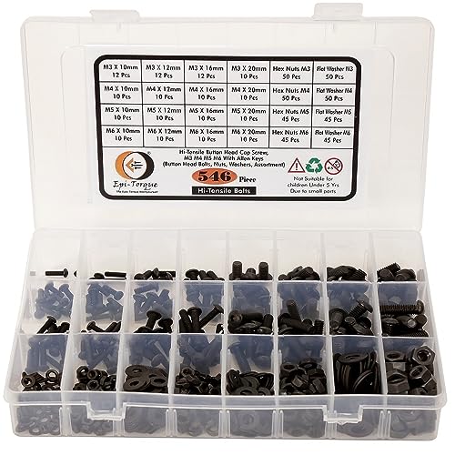 Image of High Tensile Button Head Bolt Dia M3 M4 M5 M6 Assorted Lengths 10MM-20MM Pack of 546 Pcs with Plastic Box Assortment