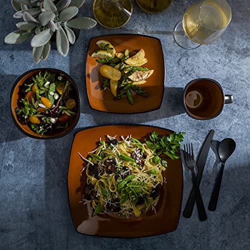 Gibson Soho Lounge Square Reactive Glaze Stoneware Dinnerware Set, Service For 4 (16Pc), Amber #TOP5