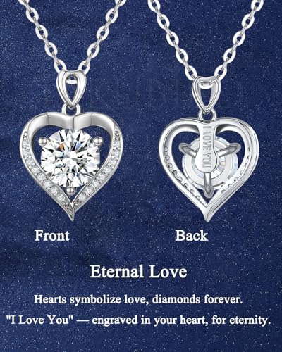 Moissanite Heart Pendant Necklace for Women,1-2 Carat Necklace Engraved with 'I LOVE YOU,18K Gold Plated Sterling Silver Pendant Jewelry Anniversary Birthday Gifts for Girlfriend Wife Mom4