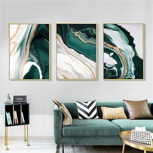 Cuadros para pared modernos abstractos en set de 3 pósteres nórdicos verdes de 50x75cm