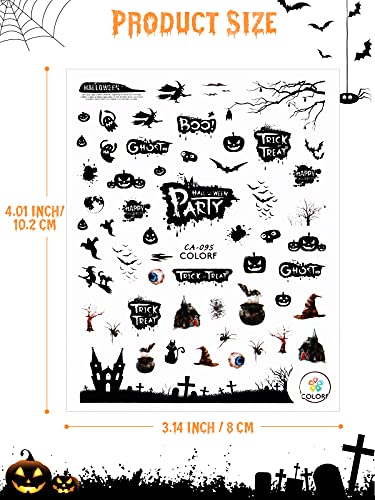 EBANKU Halloween Nagelsticker, 12 Stück Bat Ghost Spinnennetz Nail Art Sticker Nagel Abziehbilder für Kinder Mädchen… – Bild 3