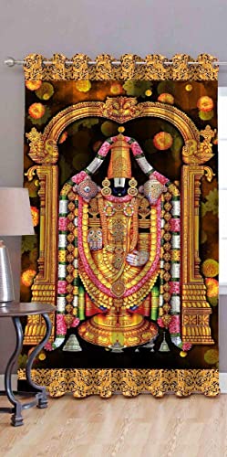 Image of 3D Digital Printed Heavy Fabric Tirupati Balaji God Design Curtains for Pooja Room, Temple, Home, 4x9 feet, Set of 1 Pcs
