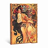 Lesebändchen aus Stoff (rot) Mucha Kollektion Herbstmädchen - Notizbuch Mini Liniert - Paperblanks