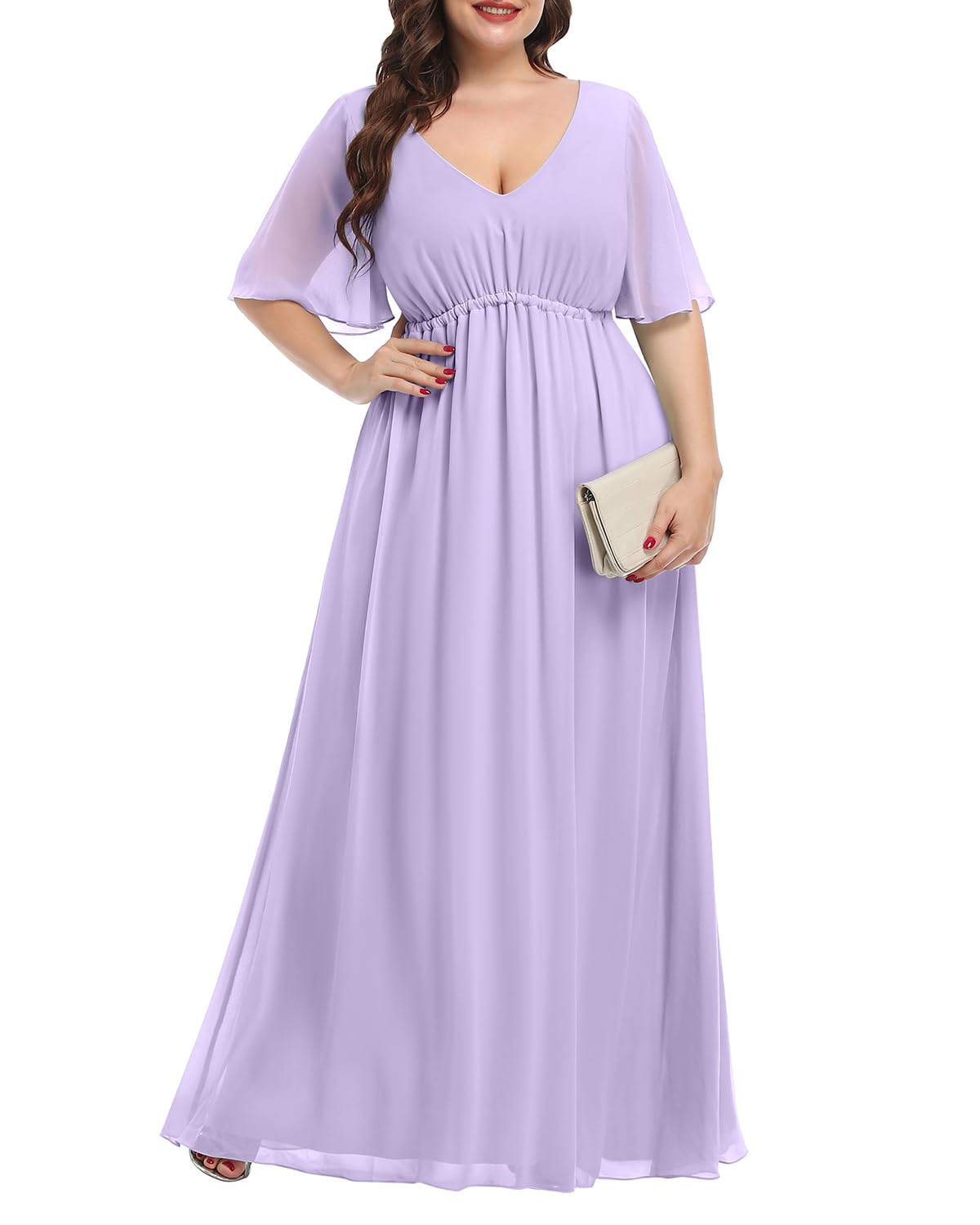 Pinup Fashion Women's Plus Size Formal Wedding Guest Chiffon Long Dress