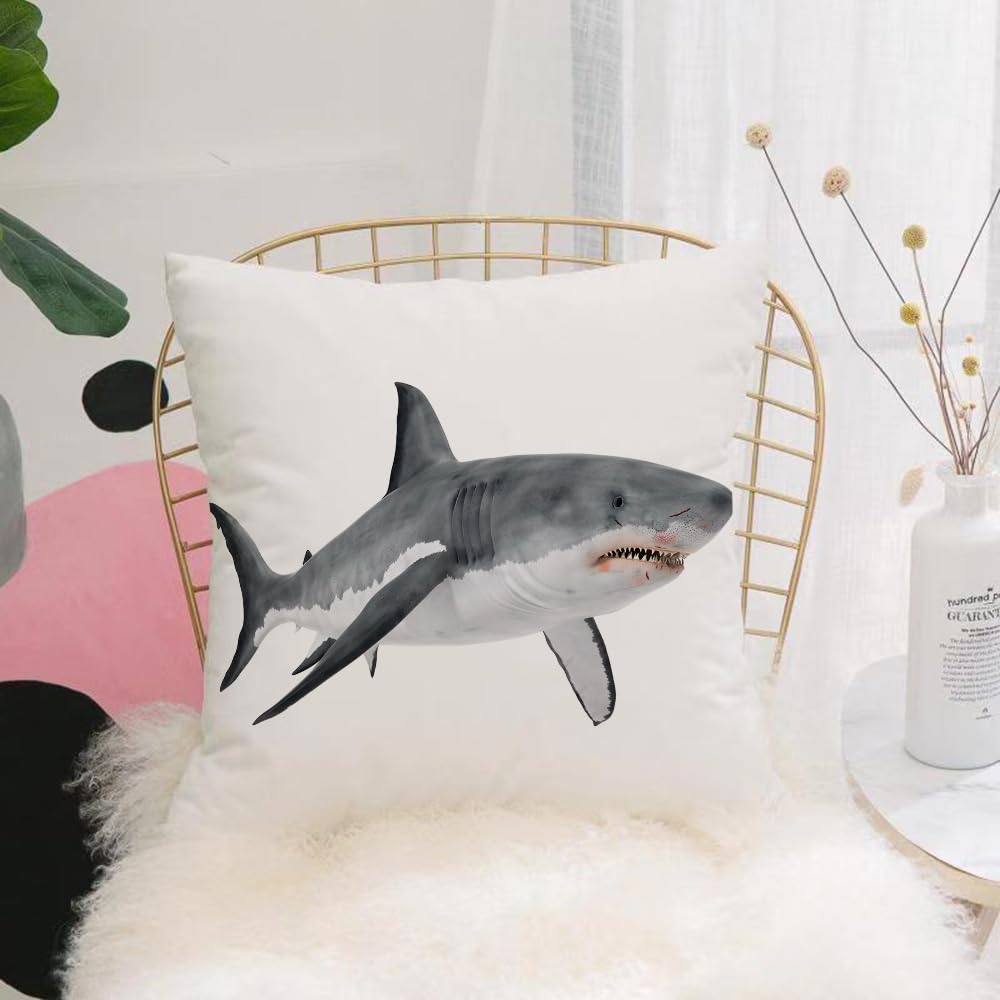 HYOSXW Cushion Cover,Throw Pillow Case Home Decorative for Living Room Bedroom Sofa Chair 16X16 Inch,Great White Shark Isolated on White Background,Pillowcase 40X40cm