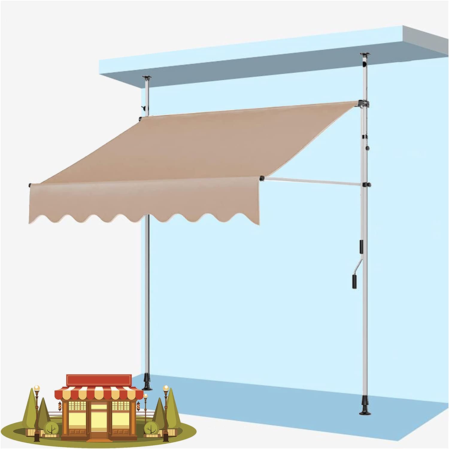 2.5mx1.2m Markise Klappmarkise Ausziehbar mit Stehstange Höhenverstellbar 200-300cm UV Regen Schneeschutz für Balkon Garten Terrasse Fenster