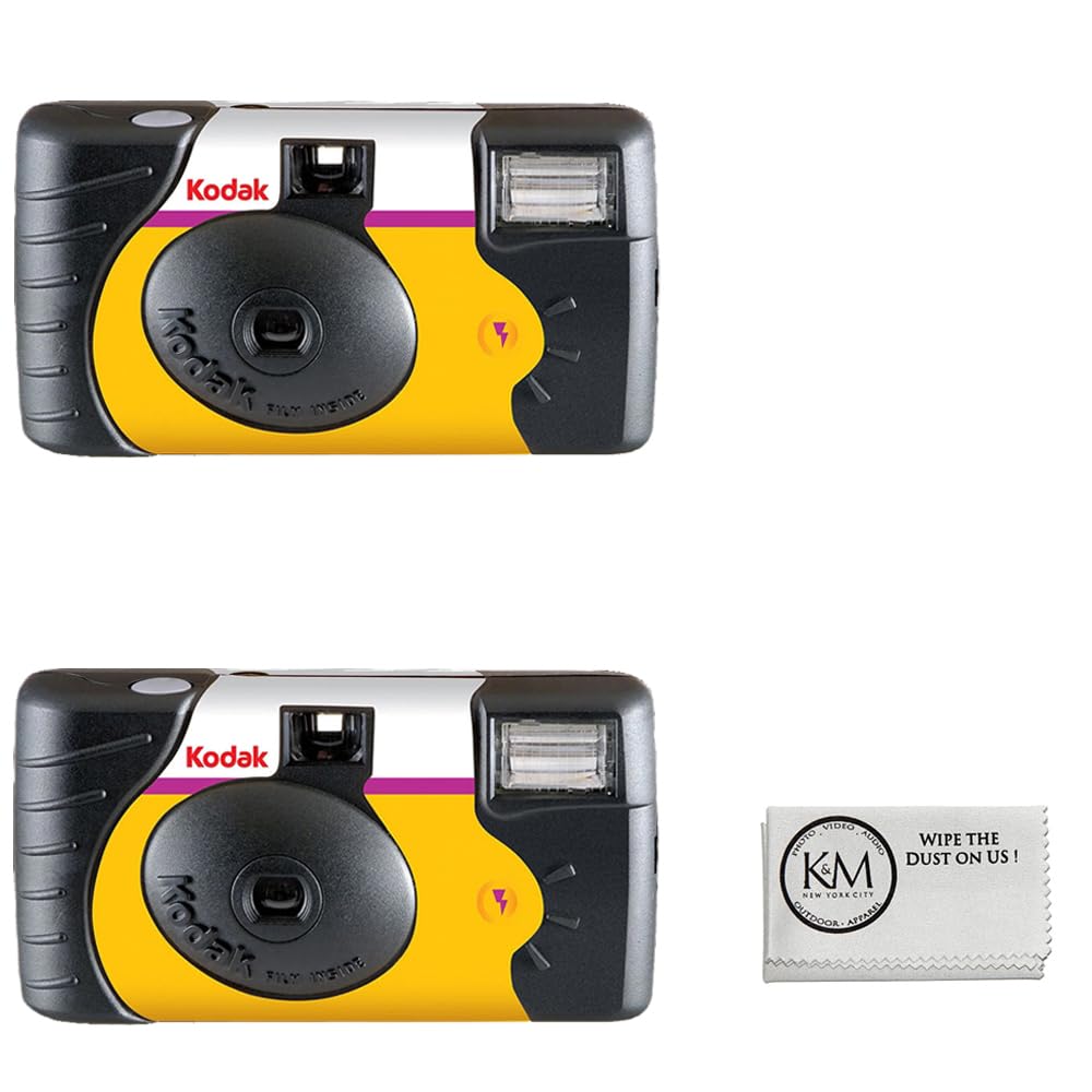 Kodak Power Flash 35mm One-Time-Use Disposable Camera (ISO-800) | (27 Exposures) 2 Pack Bundle with Wrist Strap + Microfiber Cleaning Cloth (4 Items)-image-8