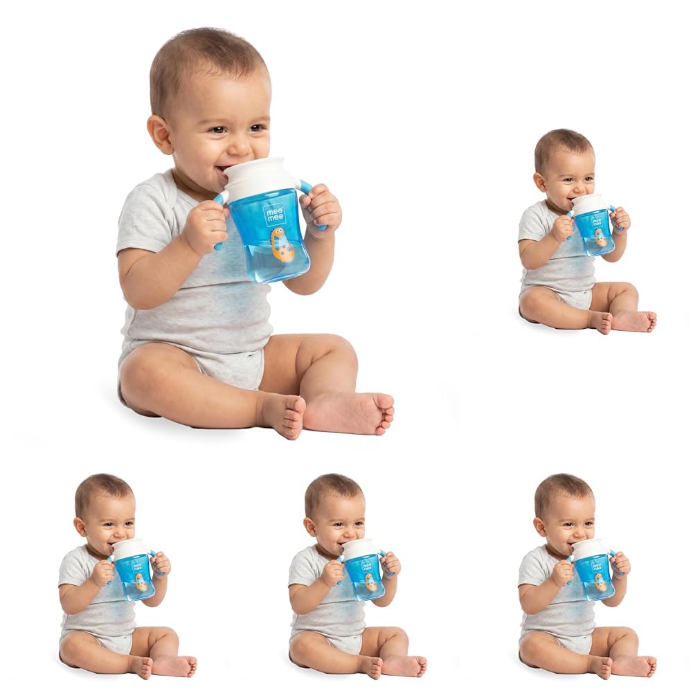 Mee Mee 360° Spout Trainer Sipper 240 ml | Dual Handle, Anti-Leak & Spillproof Sippy Cup for Toddlers | Non-Toxic & BPA-Free | Dust Cover | Lightweight & Easy Grip Handles (Blue) (Pack of 5)-image-35