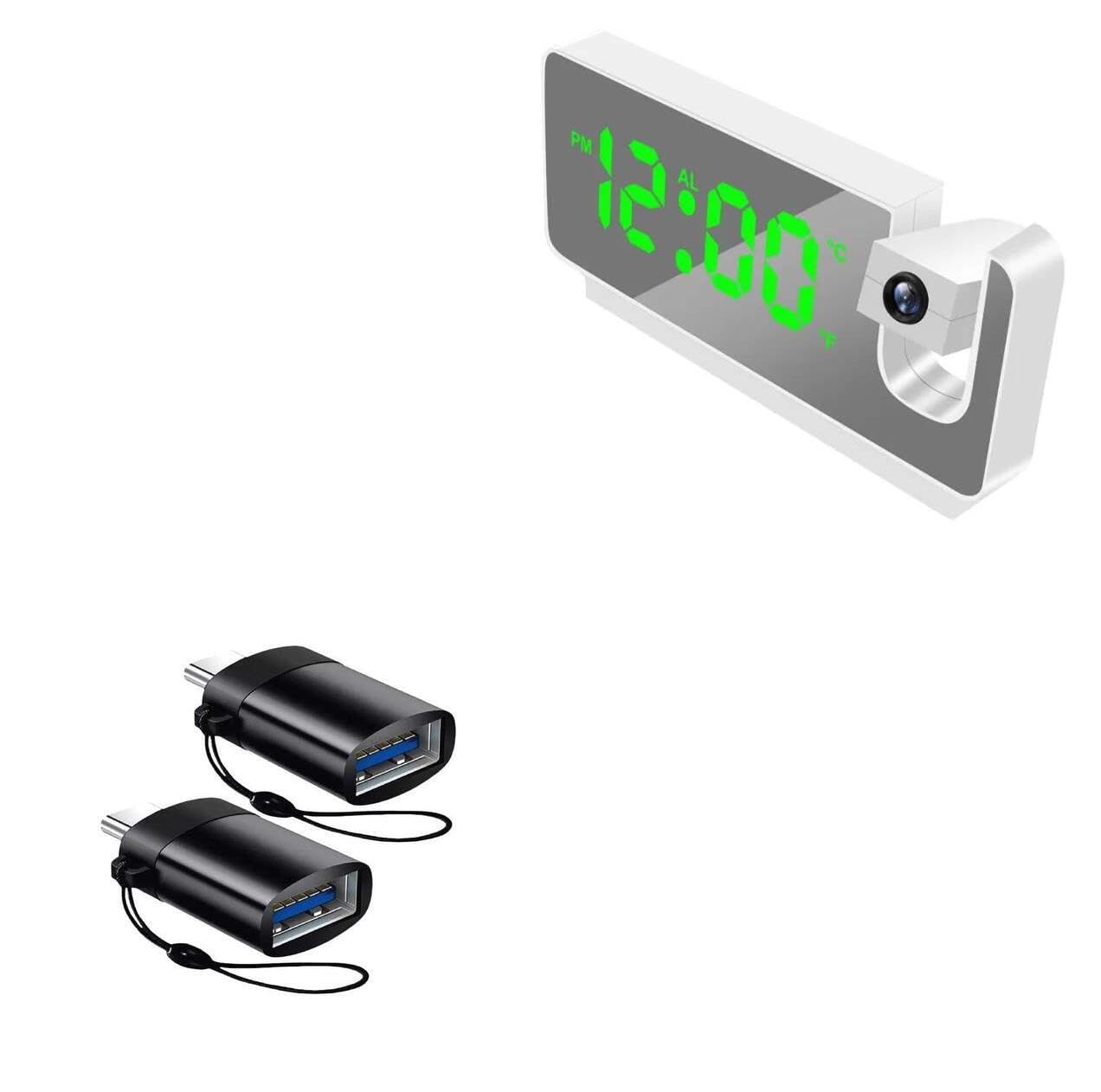 BoxWave Cable Compatible with OnLyee Projection Alarm Clock CR1024 - USB-C to A PortChanger (2-Pack), USB Type-C OTG USB Portable Keychain - Slate Black