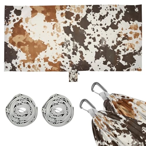 SDMKA Cow Texture Camping Hammock, 330 lbs with 2 Tree Straps, Carry Bag, Single Portable Hammock for Outdoor/Indoor, Hiking, Beach, Backpacking, Travel