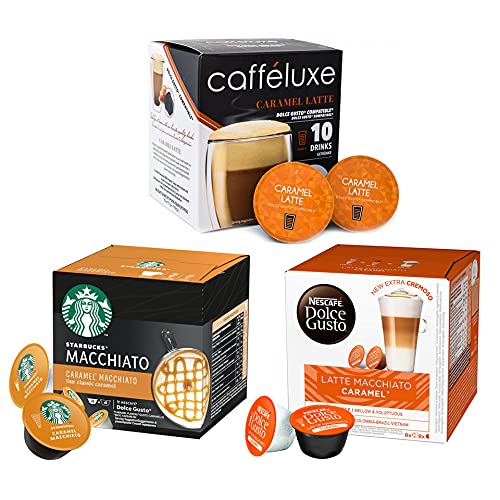 24 Servings Caramel Latte Pods - Dolce Gusto Compatible Pods - Macchiato Starbucks Compatible, Dolce Gusto Original, Caffeluxe