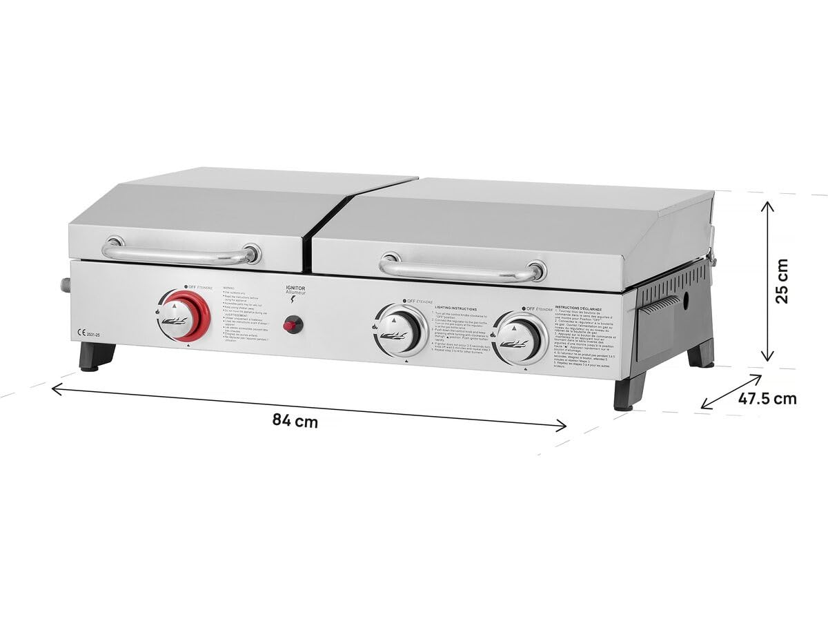 Plancha Barbecue à gaz avec Grille et plancha Flamo - 3 bruleurs - Gris