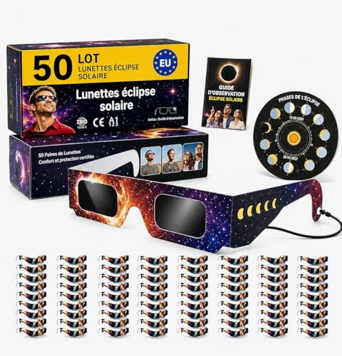 Lunettes Éclipse Solaire 2026 Générique Lot de 50 pour Observation du Soleil