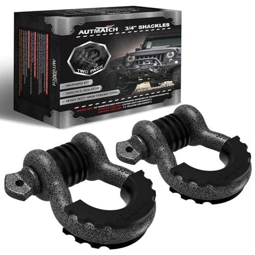 AUTMATCH D-ringbeugel 3/4" sluitingen (2 stuks) 41.887Ibs Break Strength - Clevis Shackles met 7/8" schroefpin en beugel isolator ringen kit voor sleepriem lier off-road voertuig herstel, grainstone