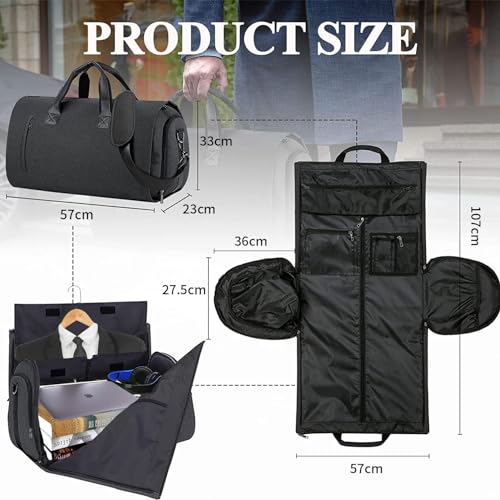 Image of Handcuffs Garment Duffel Bag Convertible Large Carry On Bags for Travel with Shoulder Strap | Hanging Suit Luggage Bag for Men & Women | Business Travelling Gifts (Black)