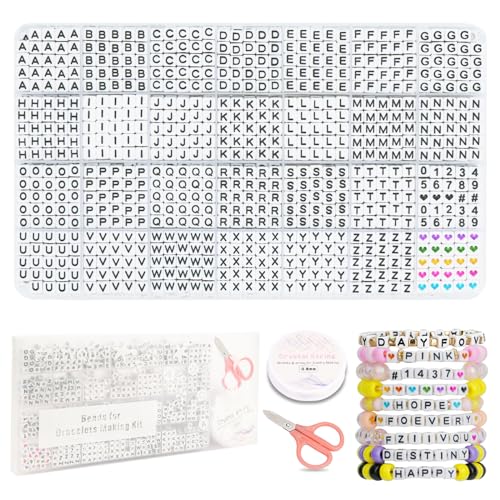 Image of FZIIVQU 1400 Pcs Letter Beads Kit, 28 Styles White Acrylic Alphabet Beads | Letter Beads for Jewelry Making wiht Number Beads Heart Beads Friendship Bracelet Kit