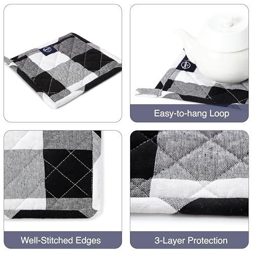 Image of Encasa XO Oven Microwave Pot Holders Trivets 21 cm (2 pc) for Kitchen Cooking & Baking - Heat Resistant, Thick & Safe, Protection of Hands from Hot Utensils, Grill, BBQ - Buffalo Black Checks