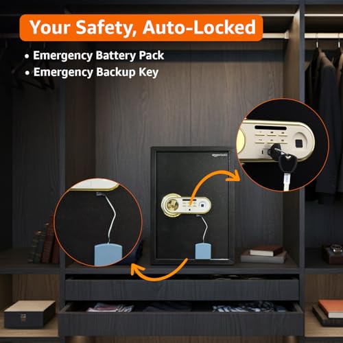 Image of Amazon Basics Digital Safe With Biometric Keypad | Metal Safe Locker For Home, Office, Hotel | Gross Capacity - 58L (Net - 51L), Black