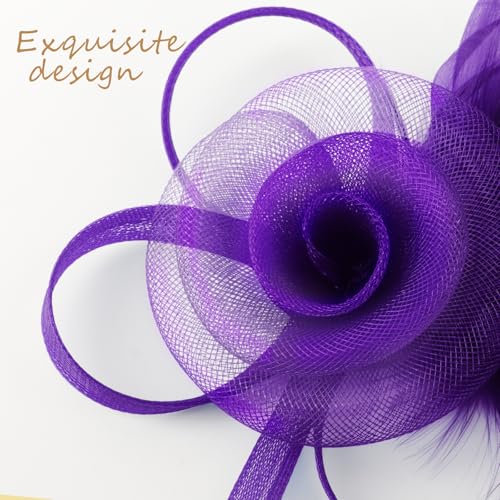 Image of DRESHOW Fascinators Hats for Women Tea Party Fascinator Hats Vintage 50s Headwear Cocktail Wedding Church Derby Hat
