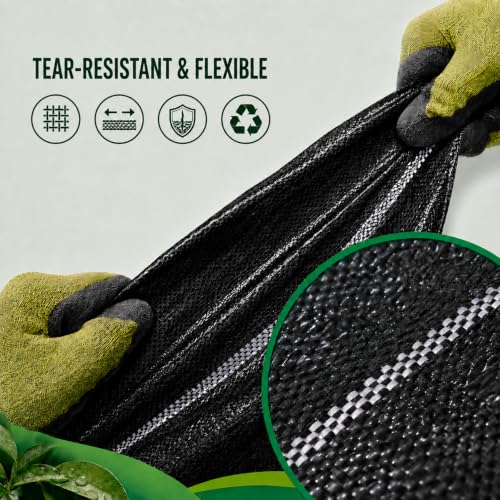Image of Weed Barrier Fabric, 1.4x50FT Heavy Duty Landscape Fabric with 10 U-Shaped Securing Pegs, 3.2OZ Geotextile Ground Cover, Woven Weed Block for Gardening, Landscaping, Driveway