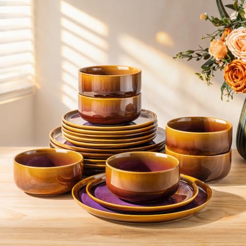 Image of TheTerra Ceramic Dinnerware Set for 6, 18-Piece Plates and Bowls Set