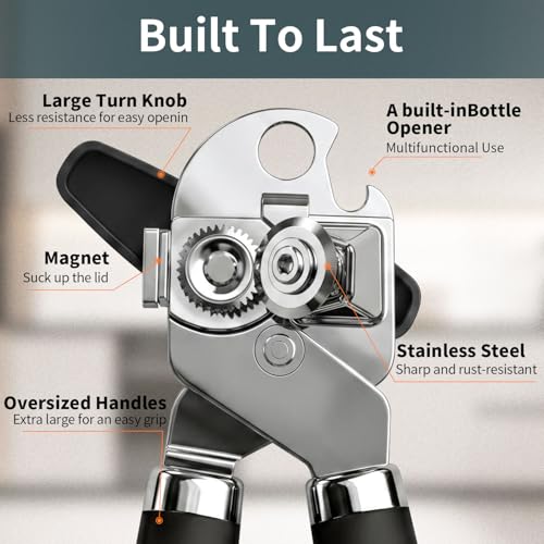 3PCS Can Opener Manual & Bottle Opener & Wine Opener, Smooth Edge Can Openers with Strong Magnet, Heavy Duty Stainless Steel Abrelatas Handheld Waiter Corkscrew - Premium Kitchen Supplies (Black) by WATELIFE - Image 4