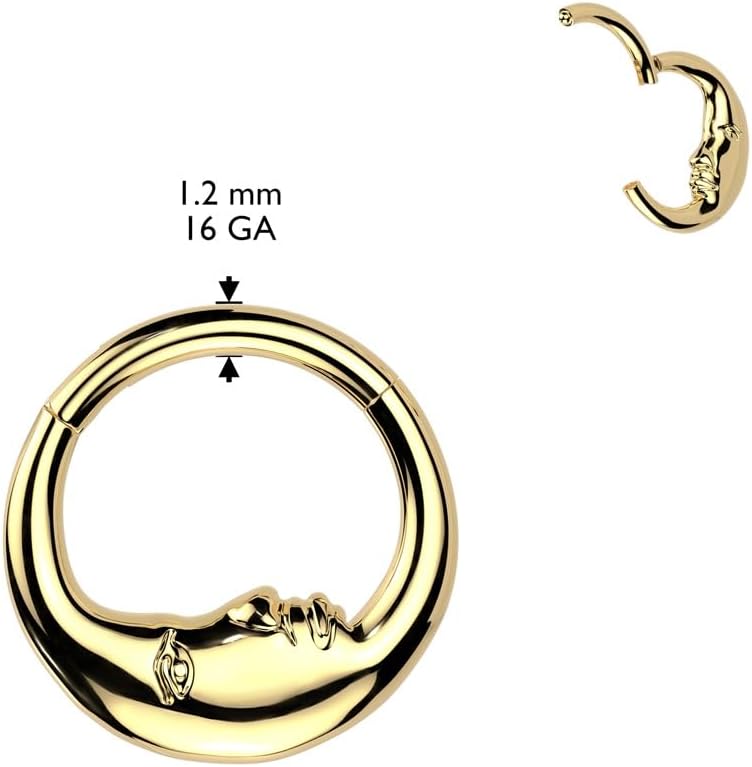 Pierced Owl 16GA 316L Stainless Steel Moon Face Hinged Segment Clicker Ring - Image 2