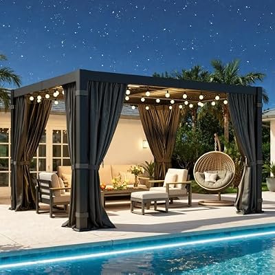 10'x12' Pergola with Adjustable louvered Roof and Aluminum Frame