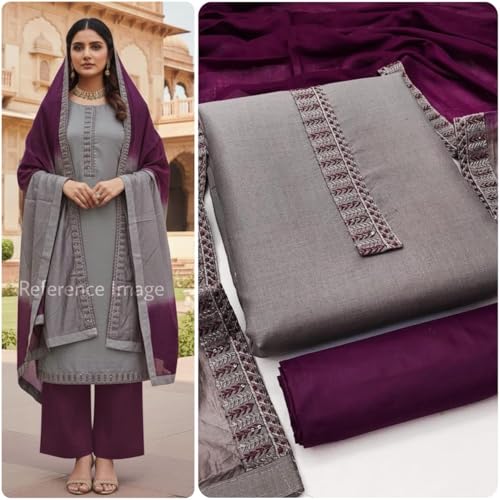 Image of HMP Fashion Womens Bombay Cotton Embroidery Tie Cotton Unstitch dress Material With Chanderi lace bordered Dupatta