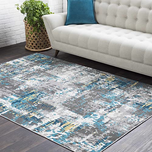Hauteloom Goldston Living Room, Bedroom Area Rug - Modern - Gray, Green - 7'10" X 10'2" #TOP16