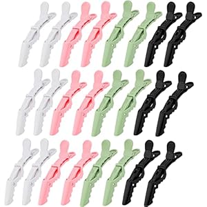 Ondder 24 Pack Alligator Hair Clips for Hair Styling, Coloring and Cutting – Salon Pro Sectioning Clips for Barbers, Women, Men, and Teens – Black, White, Pink, Green