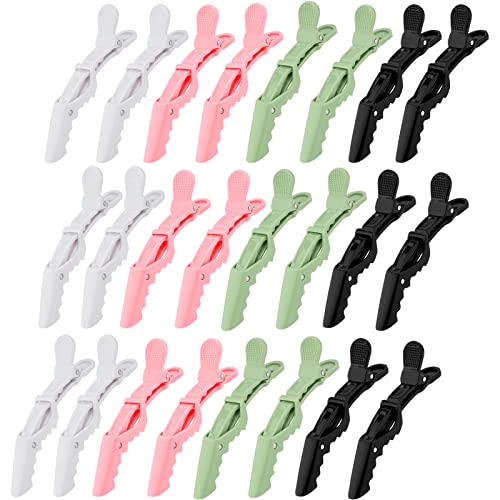 Ondder 24 Pack Alligator Hair Clips for Hair Styling, Coloring and Cutting – Salon Pro Sectioning Clips for Barbers, Women, Men, and Teens – Black, White, Pink, Green