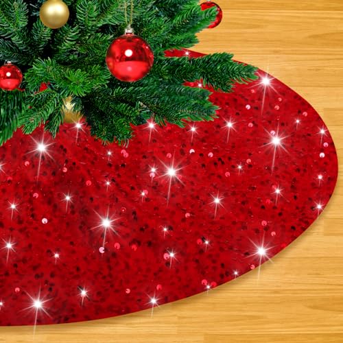 Ljie-House 24IN RED TREE SKIRT8.2 Small Christmas Tree Skirt 24 Inch Red Tree Skirt Xmas Tree Mat Sequin Tree Skirt cover