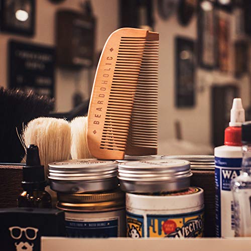 Beardoholic Beard Comb With A Gift Box – Wide Teeth – Anti-Static, Eliminates Tangles And Keeps Your Beard Neat And Tidy – 5.31 X 1.96 In Handmade 100% Pearwood Design #TOP7