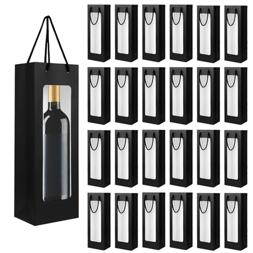 24 Sacs cadeau vin fenêtre 14 x 4.7 x 3.5 po poignée