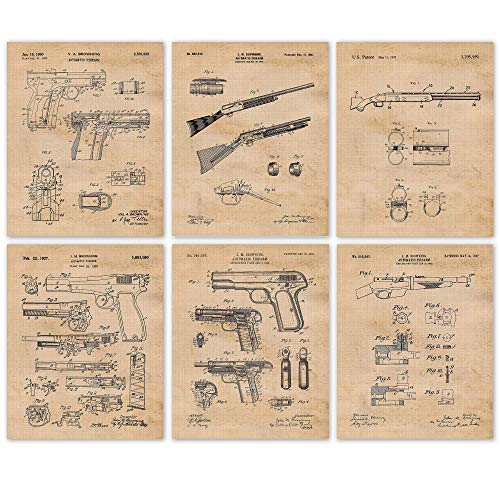 Vintage Remington J M Browning Patent Prints, 6 (8x10) Unframed Photos, Wall Art Decor Gifts Under 25 for Home Office Garage Pistol Rifle Guns Shop Man Cave Cowboys Student Military Veterans Fan
