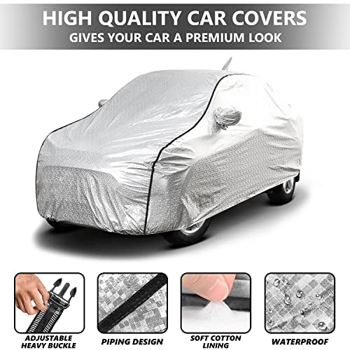 FABTEC Waterproof Car Body Cover for Maruti Baleno with Mirror and Antenna Pocket, Soft Cotton Lining, Triple Stitched (Heat Resistant Metallic Silver with Black Piping) (Image - 5)