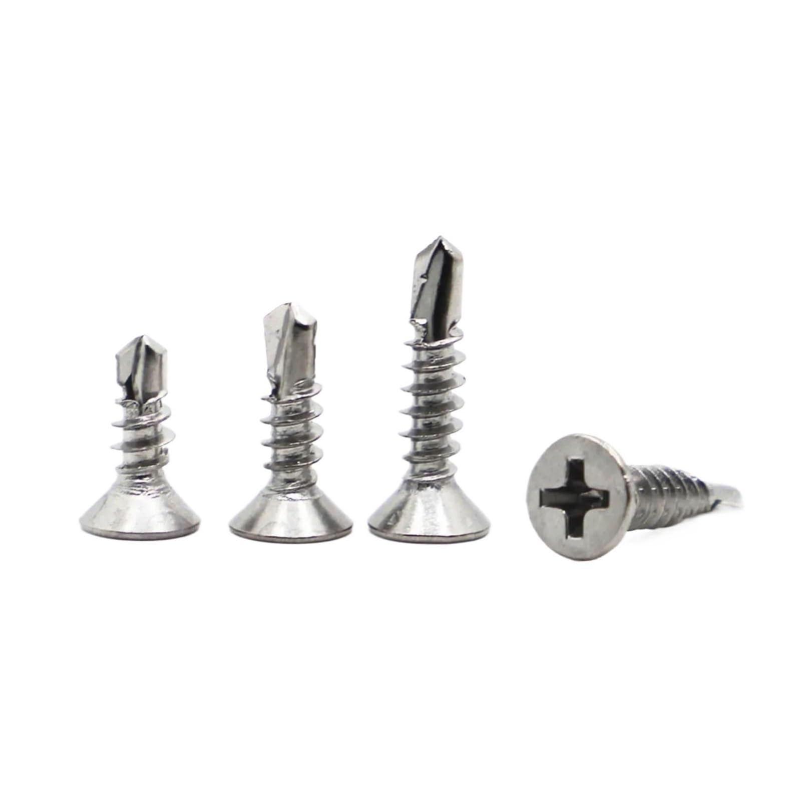 Surtido de tornillos para madera, Tornillos autoperforantes de acero inoxidable 410, cabeza plana, paquete 20, M4.2-M4.8, 13-50 mm(50mm,M4.8)
