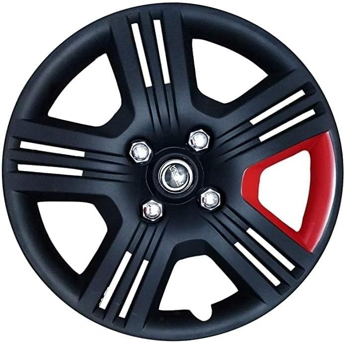 Hotwheelz Sporty Twin Color 14-inch Car Wheel Cover with Rings(Set of 4pc, Black Red)