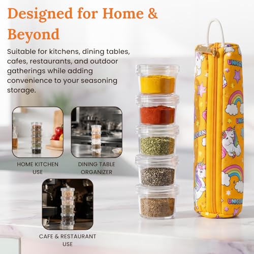 Image of FreshDcart 5 Pieces Seasoning Box Clear Spice Bottle Set with Stackable Spice Holder & Spice Jars Rack for Kitchen Storage, Travel, Picnic, Camping, Dining & Bar Use